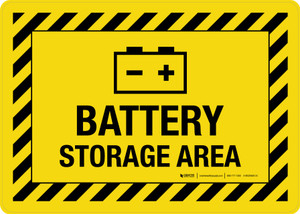 Battery Storage Area Hazard Lines with Icon Landscape - Wall Sign