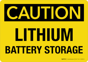 Caution: Lithium Battery Storage Landscape - Wall Sign