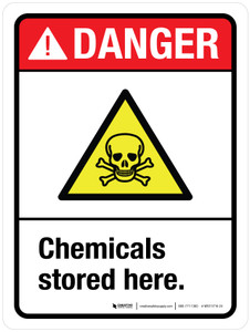 Danger: Chemicals Stored Here Portrait ANSI - Wall Sign