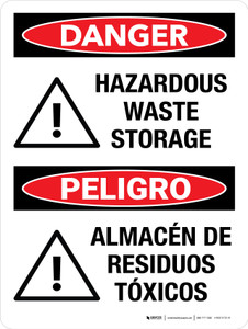 Danger: Hazardous Waste Storage with Icon Bilingual Portrait - Wall Sign