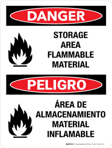 Danger: Storage Area Flammable Material Bilingual with Icon Portrait - Wall Sign