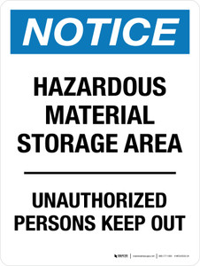 Notice: Hazardous Material Storage Area Unauthorized Persons Keep Out Portrait - Wall Sign