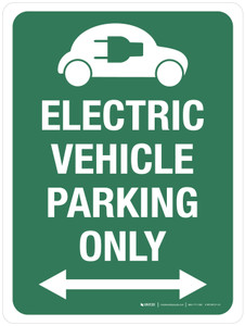 Electric Vehicle Parking Only (Double Arrow) Green with Icon Portrait - Wall Sign