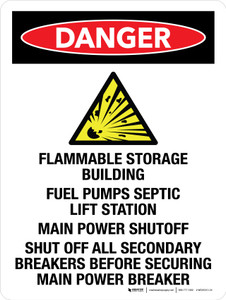Danger: Flammable Storage Building Fuel Pumps Septic Lift Station Portrait - Wall Sign