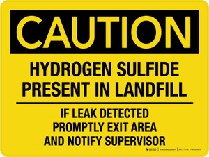 Caution: Hydrogen Sulfide Present In Landfill - If Leak Detected Promptly Exit Area And Notify Supervisor Landscape - Wall Sign