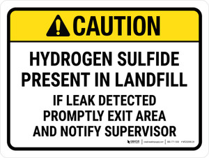 Caution: Hydrogen Sulfide Present In Landfill - If Leak Detected Promptly Exit Area And Notify Supervisor ANSI Landscape - Wall Sign
