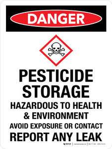Danger: Pesticide Storage Hazardous To Health & Environment Report Any Leak Portrait - Wall Sign Danger: Pesticide Storage Hazardous To Health & Environment Report Any Leak Portrait - Wall Sign