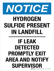 Notice: Hydrogen Sulfide Present In Landfill Portrait - Wall Sign