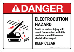 Danger: Electrocution Hazard Death Or Serious Injury Will Result From Contact With This Machine ANSI Landscape - Wall Sign