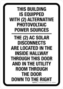 This Building Is Equipped With 2 Alternative Photovoltaic Power Sources White Portrait - Wall Sign