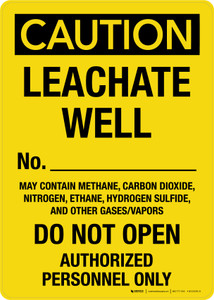 Caution: Leachate Well No. Do Not Open Portrait - Wall Sign