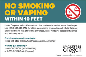 Oregon Indoor Clean Air Act (ICAA) Landscape - Label Oregon Indoor Clean Air Act (ICAA) Landscape - Label