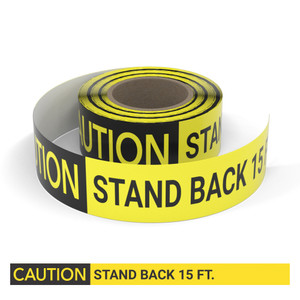 Caution: Stand Back 15 Ft. - Smart Stripe Inline Printed Floor Tape