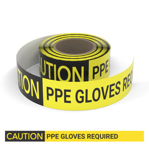 Caution: PPE Gloves Required - Smart Stripe Inline Printed Floor Tape Caution: PPE Gloves Required - Smart Stripe Inline Printed Floor Tape