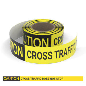 Caution: Cross Traffic Does Not Stop - Smart Stripe Inline Printed Floor Tape