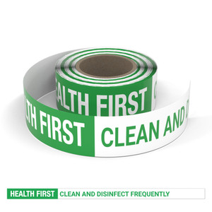 Health First: Clean And Disinfect Frequently - Smart Stripe Inline Printed Floor Tape