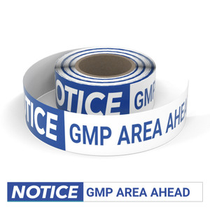 Notice: Gmp Area Ahead - Smart Stripe Inline Printed Floor Tape Notice: Gmp Area Ahead - Smart Stripe Inline Printed Floor Tape