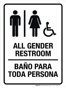 All Gender Restroom (with Wheelchair Icon) Bilingual Spanish Portrait - Wall Sign