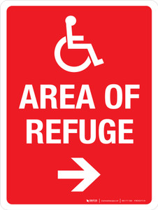 Area Of Refuge (Arrow Right) Portrait - Wall Sign