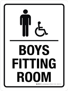 Boys Fitting Room with Wheelchair Icon Portrait - Wall Sign