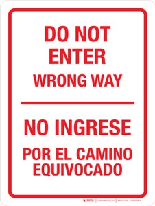 Do Not Enter Wrong Way Bilingual Spanish Portrait - Wall Sign