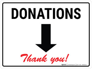 Donations - Thank you! (Arrow Down) Landscape - Wall Sign