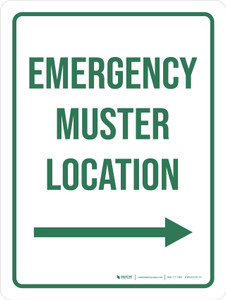 Emergency Muster Location (Arrow Right) Portrait - Wall Sign