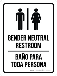 Gender Neutral Restroom Bilingual Spanish Portrait - Wall Sign Gender Neutral Restroom Bilingual Spanish Portrait - Wall Sign
