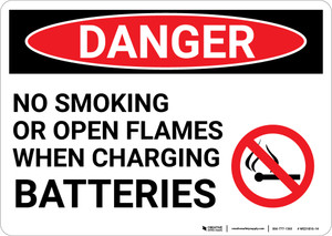 Danger: Charging Batteries No Smoking or Open Flames - Wall Sign