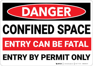 Danger: Confined Space Entry Can Be Fatal Entry By Permit Only - Wall Sign