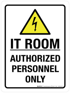 IT Room Authorized Personnel Only Portrait - Wall Sign