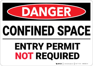 Danger: Confined Space Entry Permit Not Required - Wall Sign