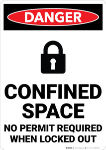 Danger: Confined Space No Permit Required When Locked Out Sign With Icon - Wall Sign