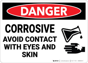 Danger: Corrosive Avoid Contact Wth Eyes And Skin Sign With Icon - Wall Sign