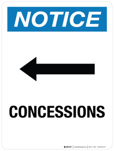 Notice: Concessions (Arrow Left) Portrait - Wall Sign