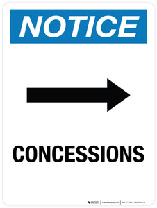 Notice: Concessions (Arrow Right) Portrait - Wall Sign