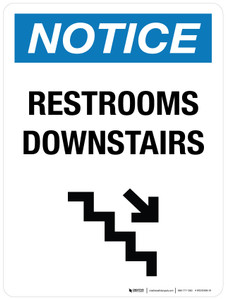 Notice: Restrooms Downstairs with Icon Portrait - Wall Sign