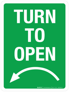 Turn To Open (Arrow Left) Green Portrait - Wall Sign