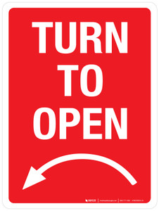 Turn To Open (Arrow Left) Red Portrait - Wall Sign