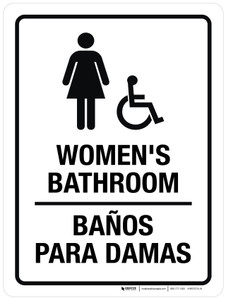 Women's Bathroom (With Wheelchair Icon) Bilingual Spanish Portrait - Wall Sign
