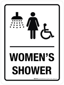Women's Shower (With Wheelchair Icon) Portrait - Wall Sign