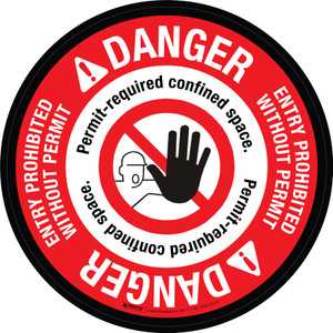 Danger: Entry Prohibited Without Permit Permit-required Confined Space with Icon Circular - Floor Sign