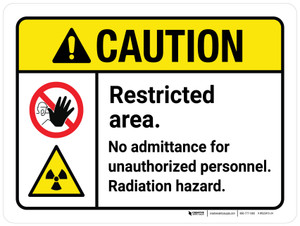 Caution: Restricted Area - No Admittance For Unauthorized Personnel Radiation Hazard ANSI Landscape - Wall Sign