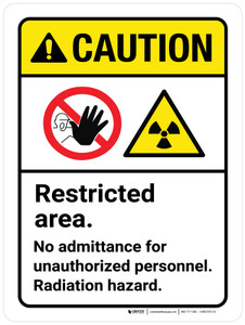 Caution: Restricted Area - No Admittance For Unauthorized Personnel Radiation Hazard ANSI Portrait - Wall Sign