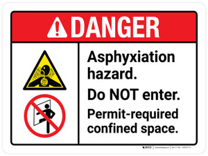 Danger: Asphyxiation Hazard - Do Not Enter Permit-Required Confined Space ANSI Landscape - Wall Sign