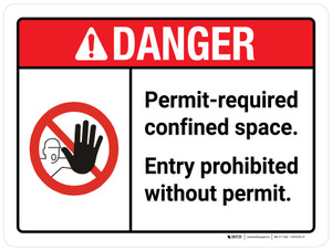 Danger: Permit-required Confined Space Entry Prohibited Without Permit ANSI Landscape - Wall Sign