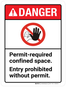 Danger: Permit-required Confined Space Entry Prohibited Without Permit ANSI Portrait - Wall Sign