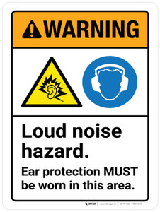 Warning: Loud Noise Hazard Ear Protection Must Be Worn In This Area ANSI Portrait - Wall Sign