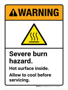Warning: Severe Burn Hazard Hot Surface Inside Allow To Cool Before Servicing ANSI Portrait - Wall Sign