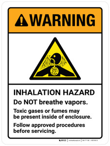 Warning: Inhalation Hazard Do Not Breathe Vapor Toxic Gases Or Fumes May Be Present Inside Portrait - Wall Sign